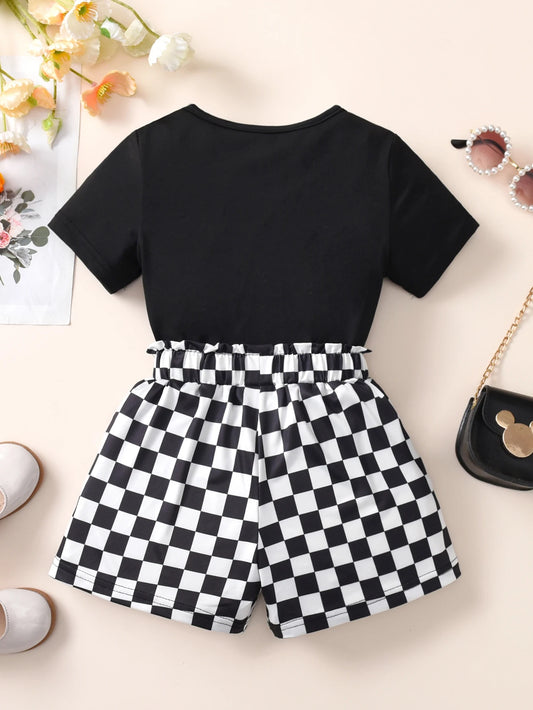 Black Cropped Top And Plaid Shorts Daily Leisure Set