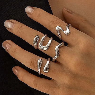 4Pcs/Set Silver Irregular Geometric Open Rings
