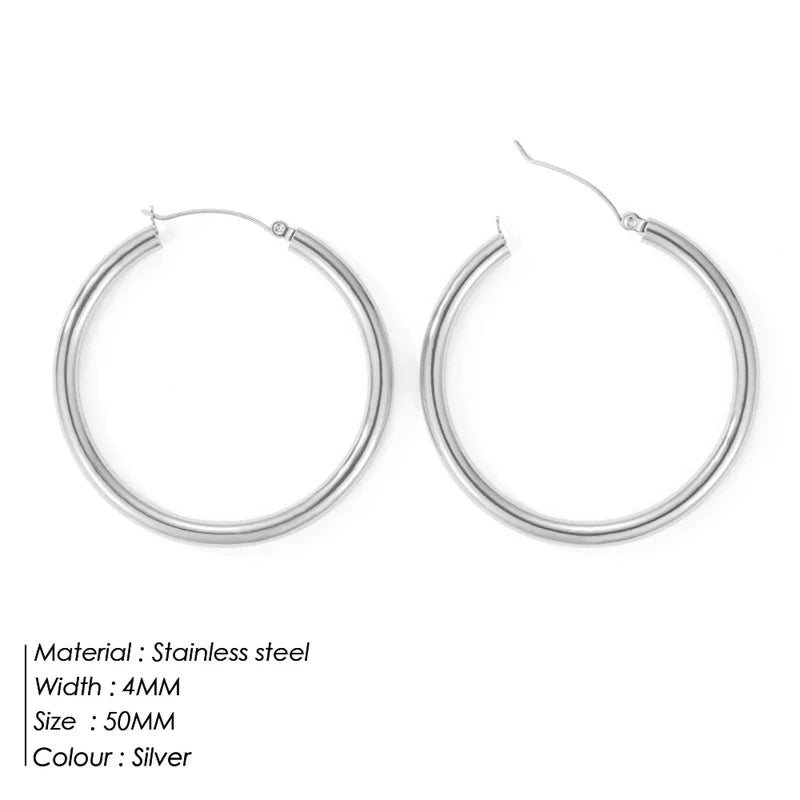 Classic Stainless Steel Ear Buckle Gold Small Large Circle Hoop Earrings