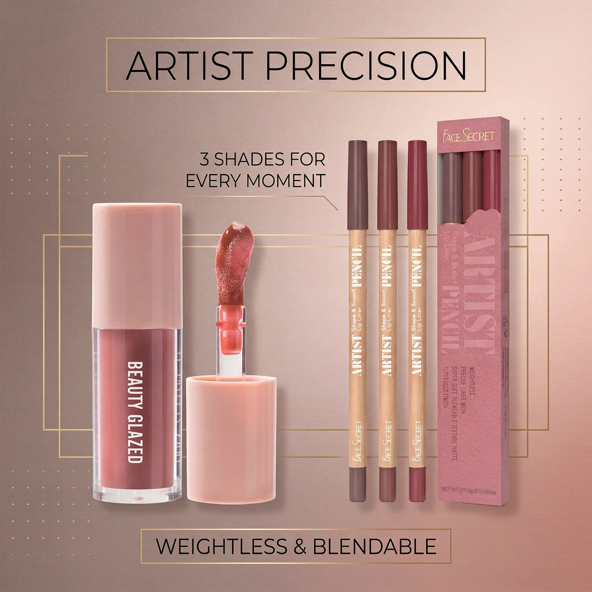 4Pcs Lip Liner & Lip Gloss Set Waterproof Long-lasting