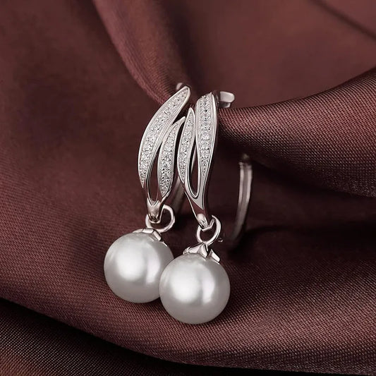 925 Sterling Silver Pearl Hanging Earrings