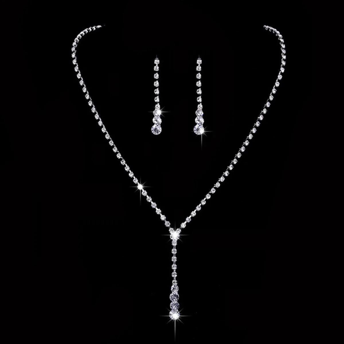 Zircon Stud Stainless Steel Necklace Jewelry Set