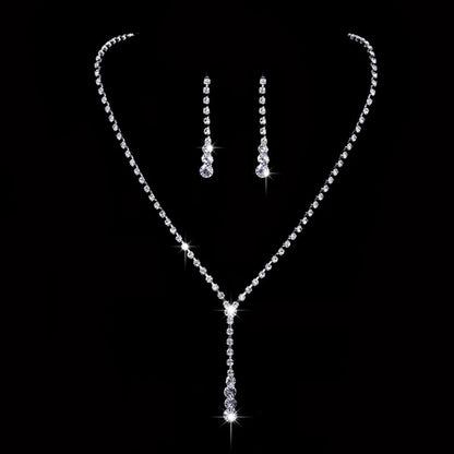 Zircon Stud Stainless Steel Necklace Jewelry Set