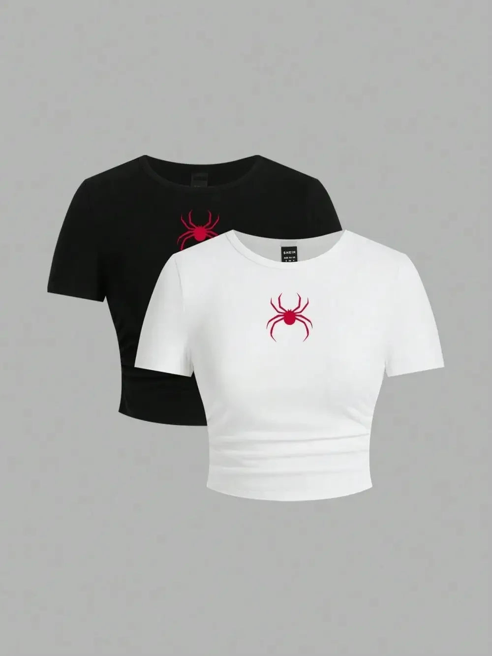 Simple Red Spider Printing Crop Tops Street Slim-fit T-Shirt