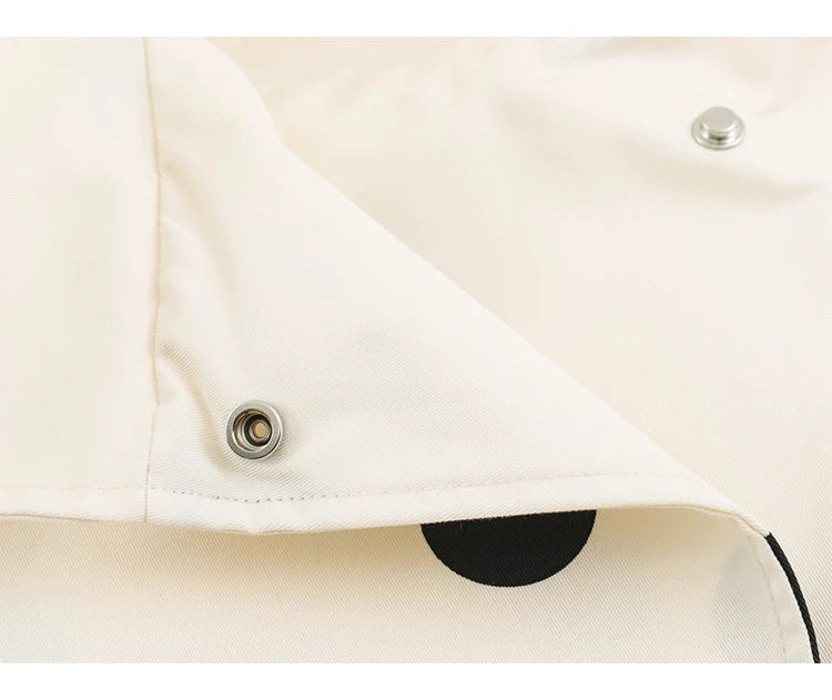 Retro Polka Dot Printed Bomber Stand Collar Oversized Casual Jacket