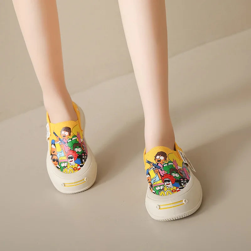 Platform Vulcanized Thick Sole Canvas Loafers Graffiti Sneakers