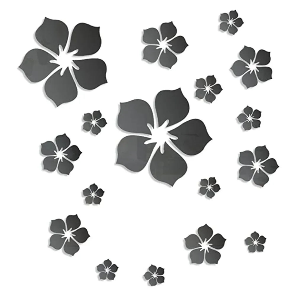 18Pcs 3D Flower Mirror Wall Stickers Home Decoration