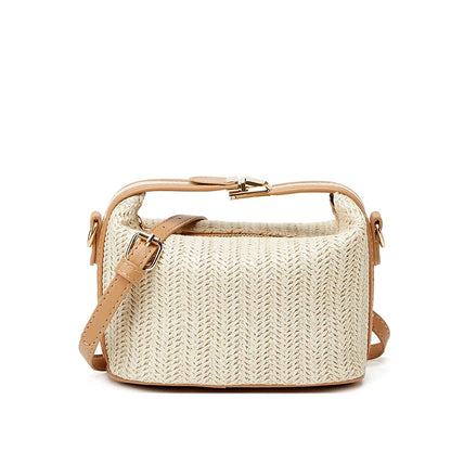Small Straw Shoulder Woven Bucket Crossbody Bag
