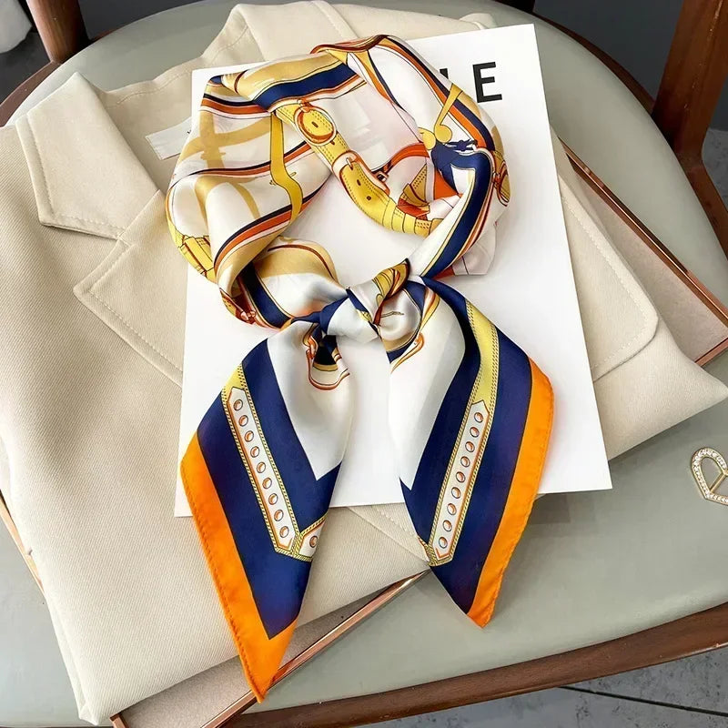 Luxury Silk Square Scarf Soft Satin Horse Hairband Hijab Headband Shawl