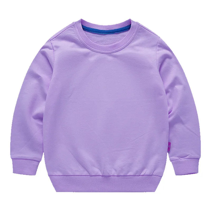 Spring Cotton Plain Hoodies Tops 3-10 Years Long Sleeve T-shirt