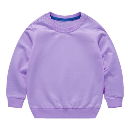 Spring Cotton Plain Hoodies Tops 3-10 Years Long Sleeve T-shirt