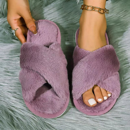 Cross Band Fur Fluffy Slipper