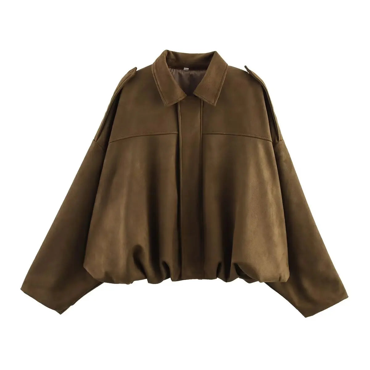 Suede Bomber Long Sleeve Zipper Oversize Solid Bomber Coat Jacket