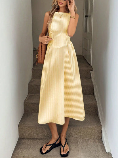 Slimming summer fresh vertical striped sleeveless dress