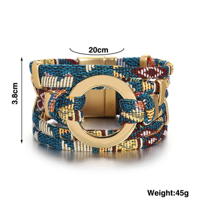 Round Weave Leather Wrap Wide Bracelets