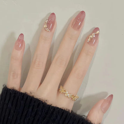 24pcs/Box Long Coffin False Nails Art Rose with Glue Wearable Jelly Nails
