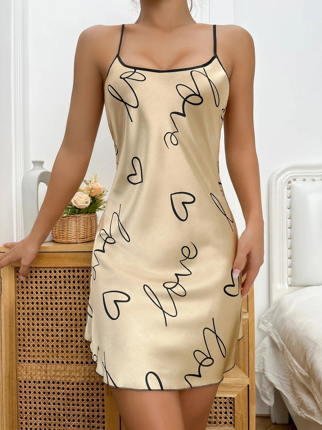 Heart Round Neck Spaghetti Pyjama