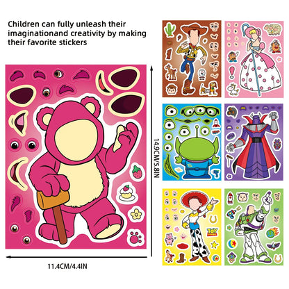 16Sheets Disney Toy Story 2 Puzzle Stickers Children Make a Face DIY Toys