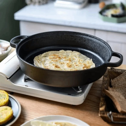 Cookware Non-Stick Cast Iron Skillet Flat Bottomed Double Handle Frying Pan