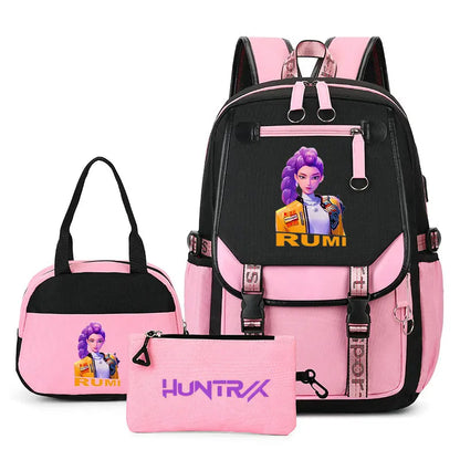 Mochilas Set KPop Demon Hunters Capacity Student School Bag