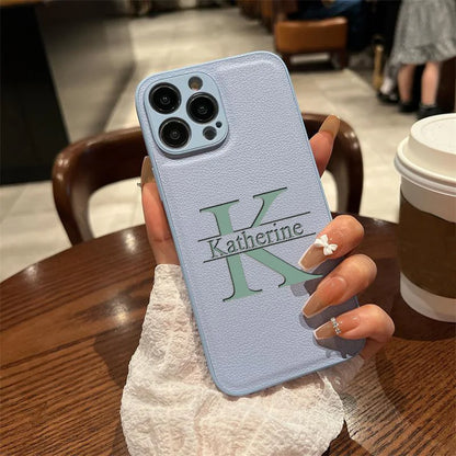 Initials Plus Big Letter Laser Engraving Leather iPhone Cover