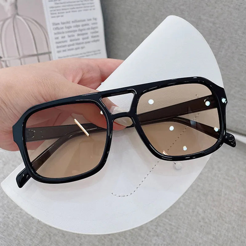 Retro Square Double Beam Yellow Oversized Sunglasses
