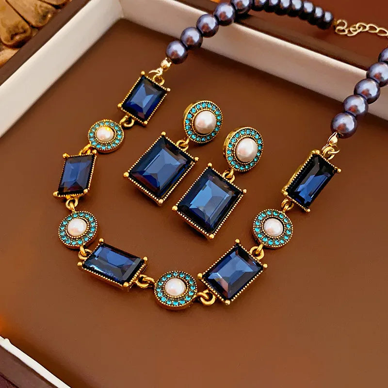 Purple Rhinestone Necklace Jewelry Sets