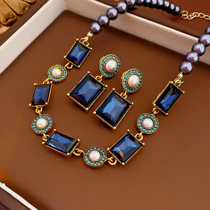 Purple Rhinestone Necklace Jewelry Sets