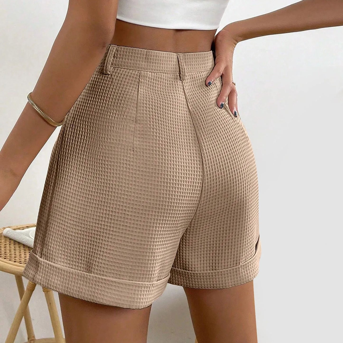 Office Lady Solid Summer Elegant Korean High Waisted Short