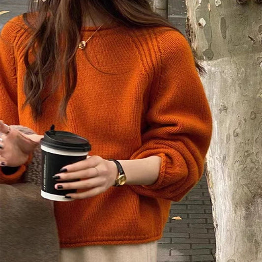 Casual O-Neck Loose Knitted Base Top Long Sleeved Jumper Pullover Sweater