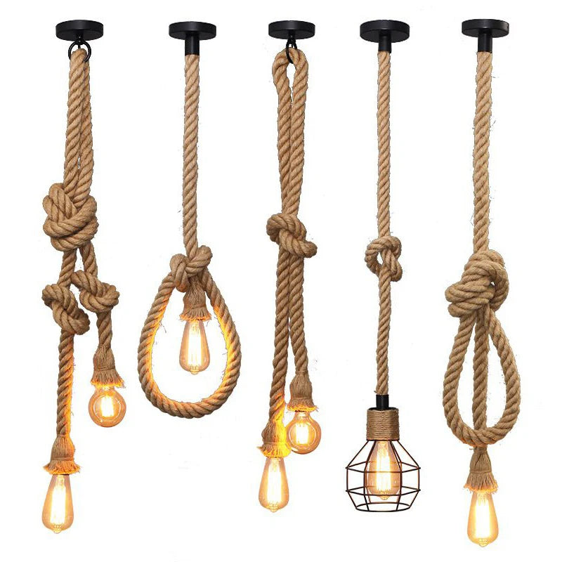 Vintage Hemp Rope Pendant Lights Attic
