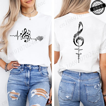 Musical Notes Printed Heartbeat Music Graphic Tee Shirts