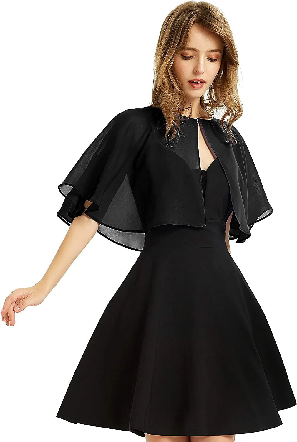 Thin White Chiffon Cape Short Sleeve Cover Up Elegant  Bolero Jacket