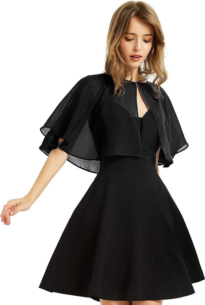Thin White Chiffon Cape Short Sleeve Cover Up Elegant  Bolero Jacket