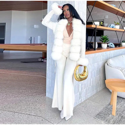 Elegantes abrigos ajustados de manga larga con piel sintética