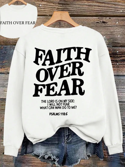 Casual Hoodies Faith Over Fear Letter Printing Sweatshirts Pocket Pullovers