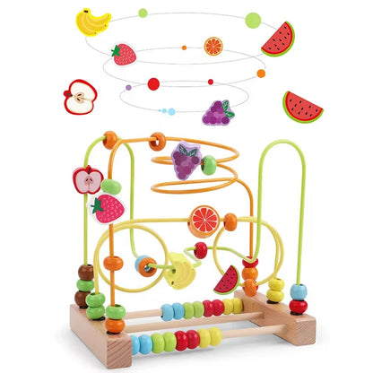 Montessori Wooden Roller Coaster Bead Maze Abacus Math Toys