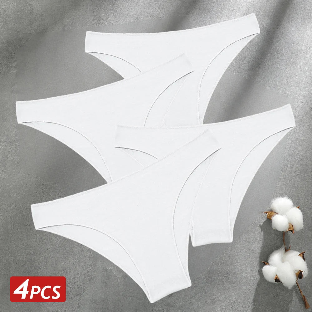 4PCS Seamless Cotton Panties Sexy Low Waist Underpants Lingerie
