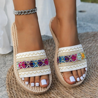 Flat Large Size Bohemian Beach Slippers
