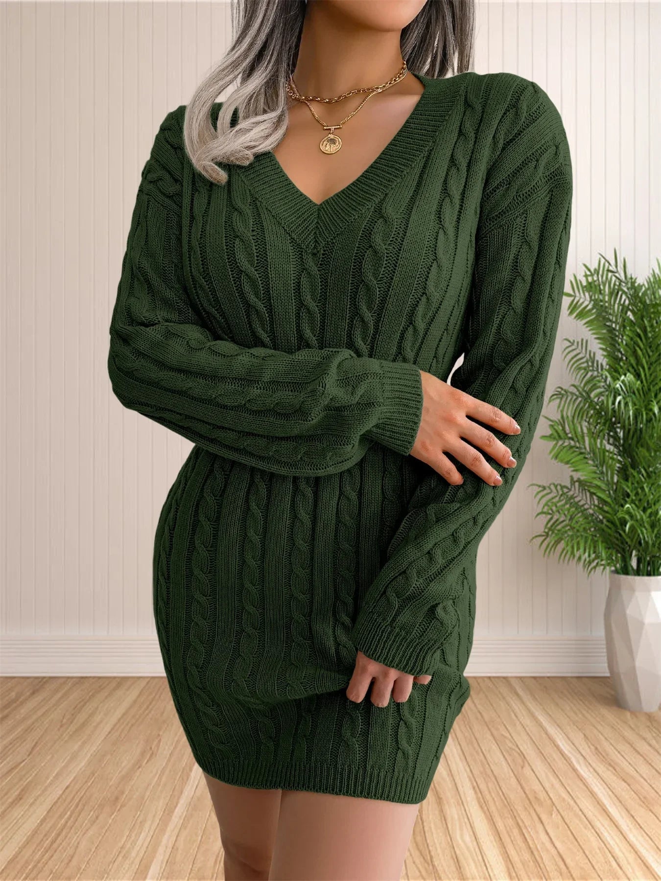 Sweater Cocktail V Neck Knitted Dress