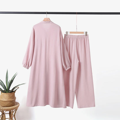 Muslim Suit Long Sleeve Blouse Pant Turkey Outfit