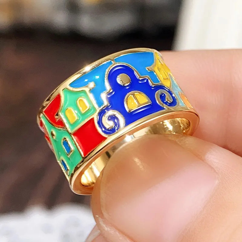 Huitan Creative Colored Housed Design Enamel Finger Ring
