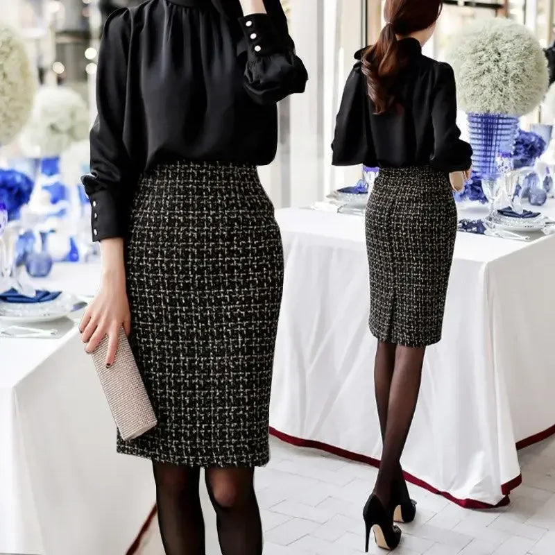 High Waist Slim Split Woollen Skirts