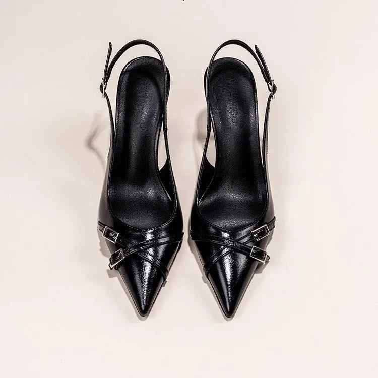 Elegant Buckle Stiletto Black Shoes