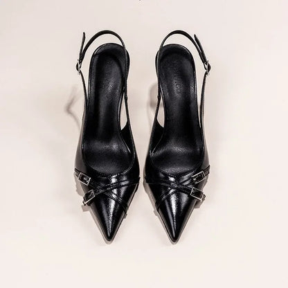 Elegant Buckle Stiletto Black Shoes