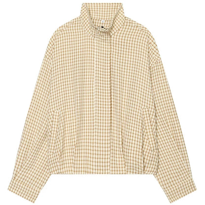 Plaid Bomber Oversized Long Sleeve Top Casual Zipper Jacket
