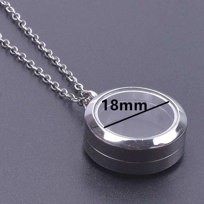 1Pc 10-45mm Round Memory Coin Bezel Locket Pendant Necklaces