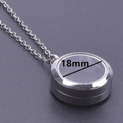 1Pc 10-45mm Round Memory Coin Bezel Locket Pendant Necklaces