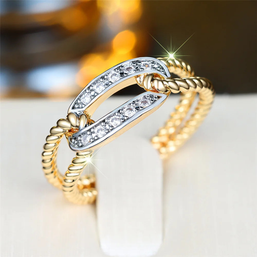 Luxury Gold White Zircon Stone Promise Love Engagement Rings