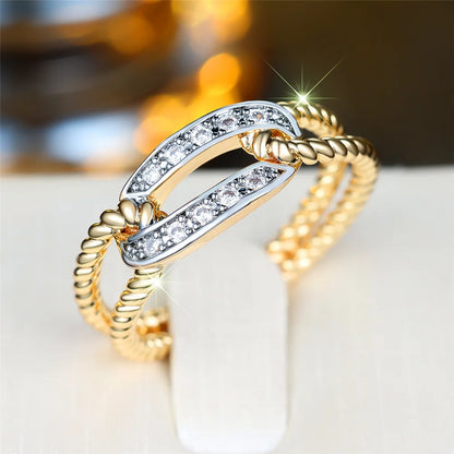 Luxury Gold White Zircon Stone Promise Love Engagement Rings